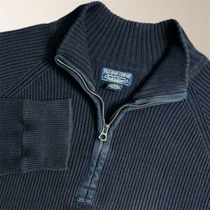 Polo Jeans Co Ralph Lauren Mens L Navy Ribbed Cotton 1/4 Zip Sweater Preppy